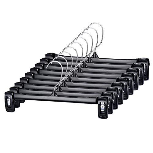 Titan Mall Pants Hangers 30 Pack 12inch Black Plastic Skirt Hanger with Non-Slip Big Clips and 360 Rotatable Hook, Durable