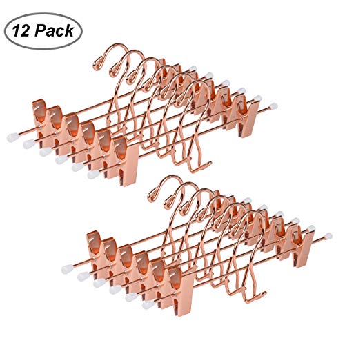 Amber Home Deluxe 12" Addon Rose Gold Copper Metal Pant Hangers 12 Pack, Multi Stackable Add on