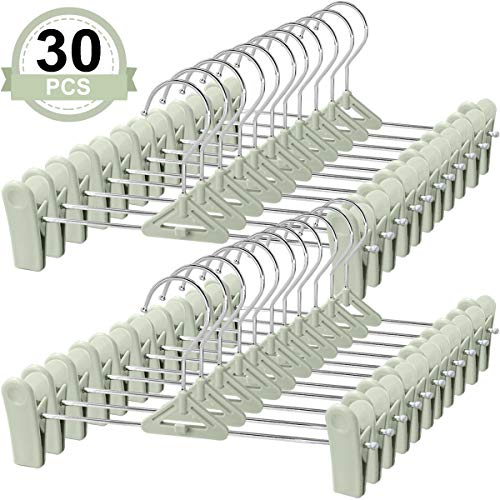 NORTHERN BROTHERS Pants Hangers with Clips, 30 Skirt Hangers with Clips  Stackable Plastic Space Saving Bulk Trouser Pack