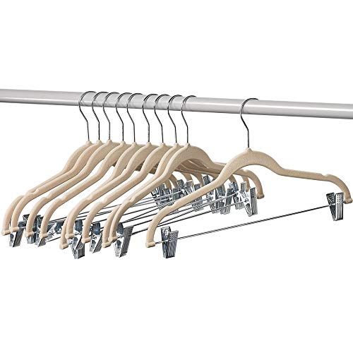 Home-it 10 Pack Clothes Hangers with clips -  IVORY Velvet Hangers for skirt hangers - Clothes Hanger - pants hangers - Ultra