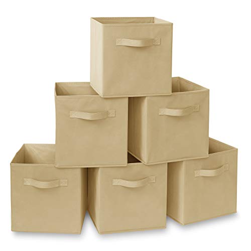 Casafield Set of 6 Collapsible Fabric Cube Storage Bins, Sandy Beige - 11" Foldable Cloth Baskets for Shelves, Cubby