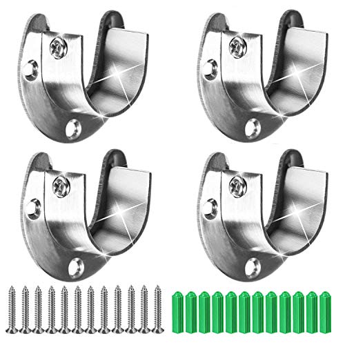 Canomo 4 Packs Heavy Duty Stainless Steel Closet Rod End Supports Closet Pole Sockets Flange Rod Holder with Screws, 1-1/3
