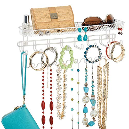 mDesign Decorative Metal Closet Wall Mount Jewelry Accessory Organizer for Storage of Necklaces, Bracelets, Rings, Earrings,