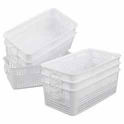 Eagrye 6-Pack Plastic Small Storage Baskets with Handles, White