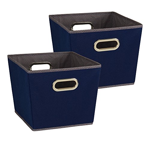 Household Essentials 94 Medium Tapered Decorative Storage Bins | 2 Pack Set Cubby Baskets | Navy Blue