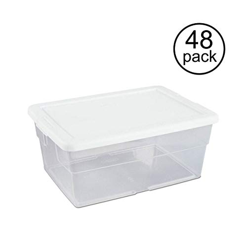 Sterilite 16 Quart Clear Plastic Stacking Storage Container Box with Latching Lid (48 Pack)