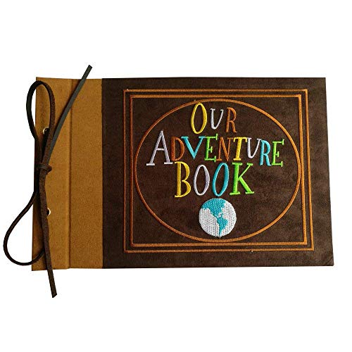 LINKEDWIN Embroidered Our Adventure Book, Suede Hardcover Scrapbook with Pixar Up Themed Postcards, Wedding and Anniversary