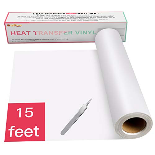 HTVRONT Heat Transfer Vinyl White HTV Rolls - 12" x 15ft White Iron on Vinyl for Cricut & Silhouette Cameo, White HTV Vinyl for