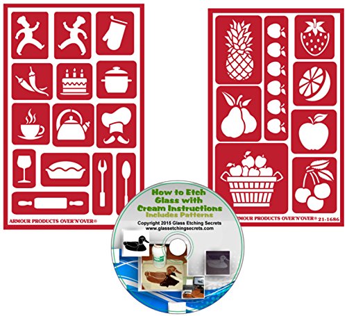 Glass Etching Secrets Food & Baking Reusable Adhesive Stencils: 2 Pack  Stencils for Paint or Glass Etching with Mixture of Fruit and Kitchen Items