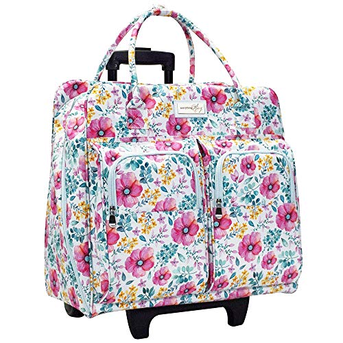 Everything Mary Deluxe Portable Rolling Sewing Machine Case, Spring Floral  - Carrying Travel Tote Bag for Brother, Singer
