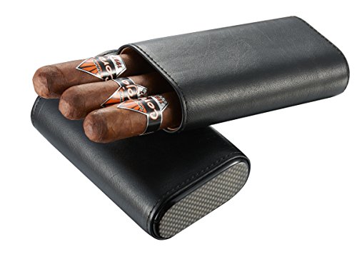 Visol Burgos Black Leather Cigar Case - Holds 3 Cigars
