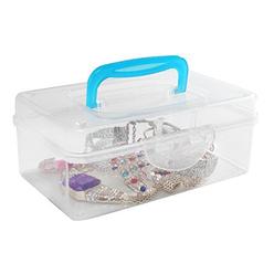 MyGift Multi Purpose Mini Clear Plastic Travel Storage Box/Portable Transparent Container Bin - Blue