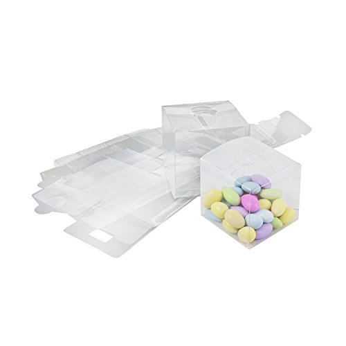 Houseables Clear Favor Boxes, Plastic Gift Box, 3x3x3 Inch, 50 Pack,  Transparent, Small, Square, Storage Bins, Empty Boxed