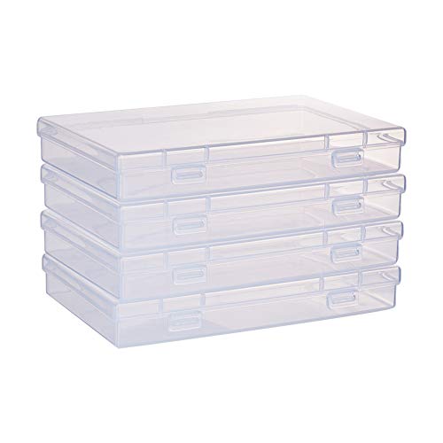 BENECREAT 4 Pack 6.7x4.13x1 Inches Large Clear Plastic Box Container Clear Storage Organizer with Hinged Lid for Small Craft