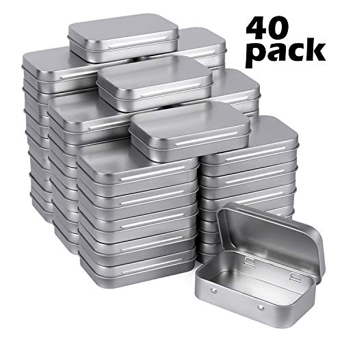 Tamicy Metal Rectangular Empty Hinged Tins - Pack of 40 Silver Mini Portable Box Containers Small Storage Kit & Home
