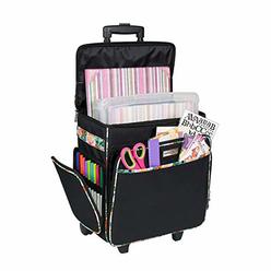 Everything Mary Black & Floral Rolling Scrapbook Storage Tote - Scrapbooking Storage Case for Rings, Paper, Binder, Crafts, Bead