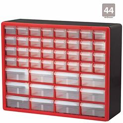 Akro-Mils 44 Drawer 10144REDBLK, Plastic Parts Storage Hardware and Craft Cabinet, (20-Inch W x 6-Inch D x 16-Inch H), Red & Bla