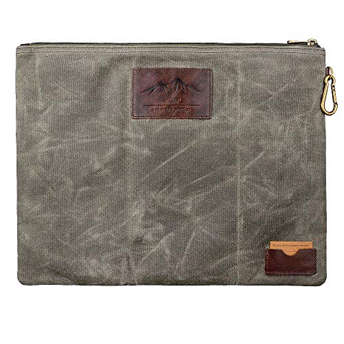 diodrio Water Resistant Zipper Document Holder, Fits Manila Folder, Rustic Large Waxed Canvas Pouch with Full Grain Leather, Inner