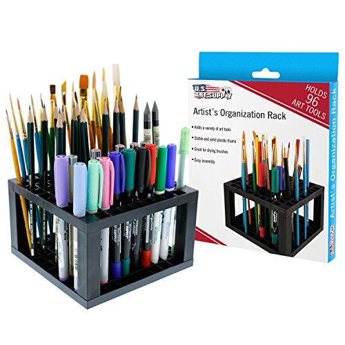 US Art Supply U.S. Art Supply 96 Hole Plastic Pencil & Brush Holder - Desk Stand Organizer Holding Rack for Pens, Paint Brushes, Colored