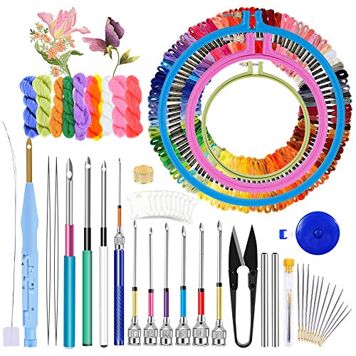 Jupean Embroidery Punch Needle, 156 Pcs Punch Needle Tool with Needle  Punch, 110 Pcs Embroidery Thread, Embroidery Hoops