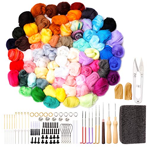 lmzay Needle Felting Kit,179 Pieces Needle Felting Tools for Beginner, 72  Colors Wool Roving Yarn Set with Wool Felt Tools and Foam