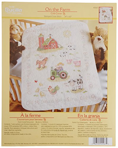 Bucilla Stamped Cross Stitch Crib Cover Kit, 34 by 43-Inch, 45567 On The Farm