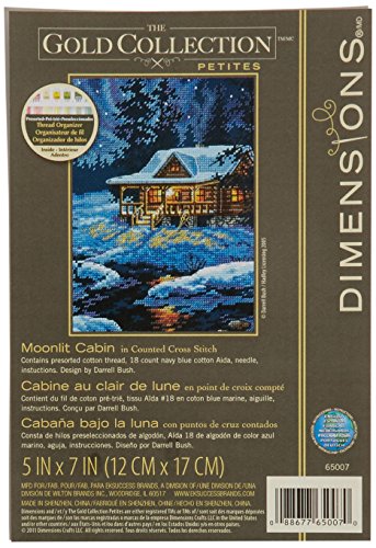 Dimensions Gold Collection Counted Cross Stitch Kit, Moonlit Cabin, 18 Count Navy Blue Aida, 5'' x 7''