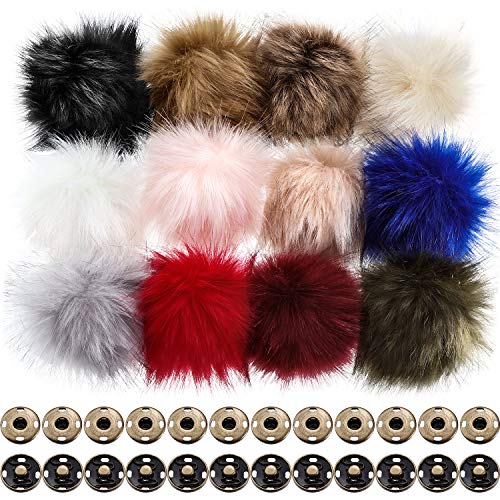 boao 12 pieces fur pompoms for knitted hats faux fur balls for hats faux fur fluffy pompom ball with removable press button f