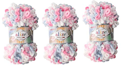 Alize Puffy Fine Color Baby Blanket Yarn Lot of 3skn 300gr 48yds 100% Micropolyester Soft Yarn Hand Knitting Yarn Super