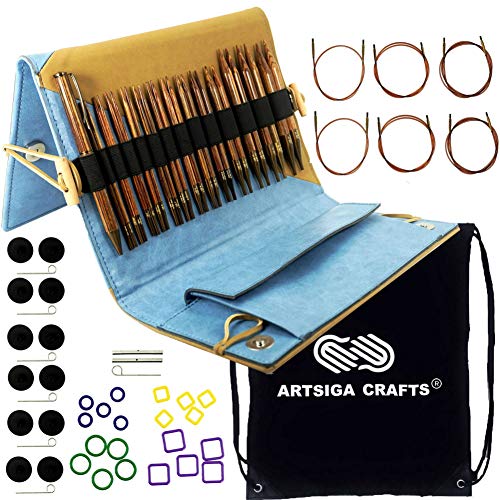 Knitter's Pride Knitting Needles Ginger Deluxe Interchangeable Set Bundle with 1 Artsiga Crafts Project Bag