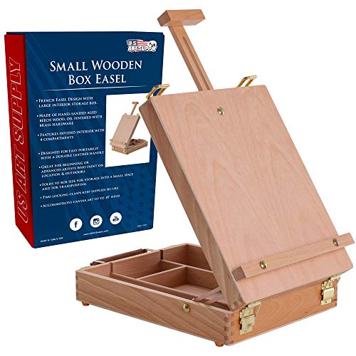 US Art Supply U.S. Art Supply Newport Small Adjustable Wood Table Sketchbox Easel, Premium Beechwood - Portable Wooden Artist Desktop