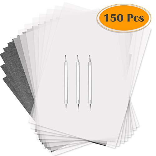 Selizo 150 Pcs Tracing Paper and Carbon Paper Black Graphite Transfer Paper  with Tracing Stylus for Wood Burning Transfer