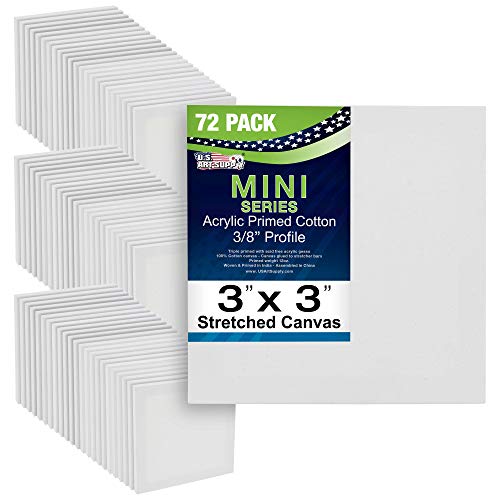 U.S. Art Supply US Art Supply 3" x 3" Mini Professional Primed Stretched Canvas (6-Packs of 12 Mini Canvases) 72 Total