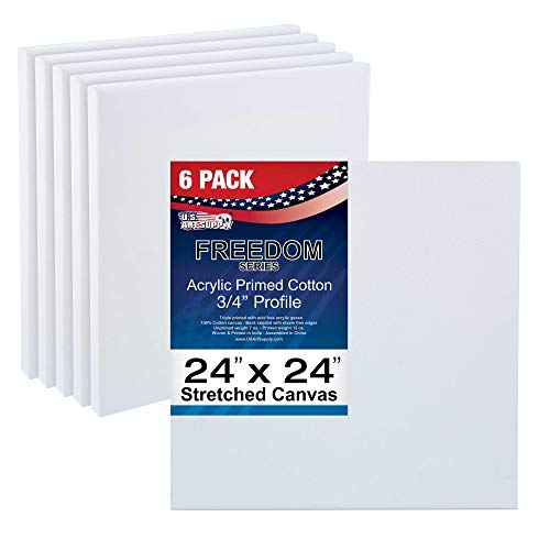 US Art Supply U.S. Art Supply 24 x 24 inch Stretched Canvas 12-Ounce Primed 6-Pack - Professional White Blank 3/4" Profile Heavy-Weight