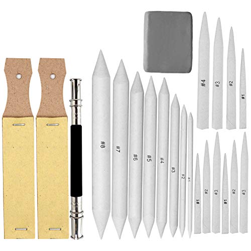 EuTengHao 22 Pieces Blending Stumps and Tortillions Set with 2 Sandpaper Pencil Sharpener, 1 Pencil Extension Tool and 1