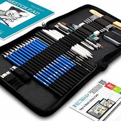 nil - tech art supplies graphite drawing pencils and sketch set (37 piece kit) - complete artist kit includes charcoals knead