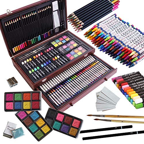 Lucky Crown 143 Piece Deluxe Art Set, Artist Drawing&Painting Set, Art  Supplies with Wooden Case, Professional Art Kit for Kids, Teens