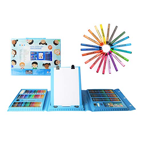 H & B Kids Art Supplies 208-Piece for Painting & Drawing, Art Set Case, Portable Art Box, Oil Pastels, Crayons, Colored