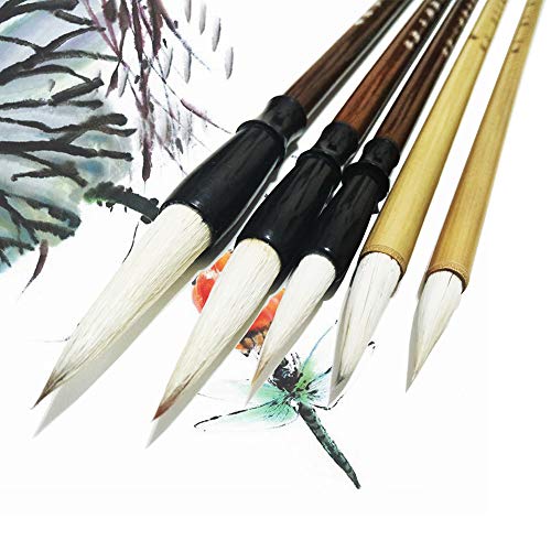 Juedi Chinese Calligraphy Brush Set Chinese Brush Set Watercolor Sumi Drawing Brush Writing Painting Pack of 5