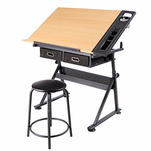 FDInspiration 47.4" Adjustable Tiltable Tabletop Desk Drafting Drawing Table w/Stool with Ebook