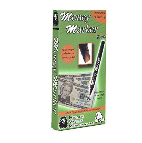 HVM Money Marker (5 Counterfeit Pens) - Counterfeit Bill Detector Pen with Upgraded Chisel Tip - Detect Fake Counterfit Bills,
