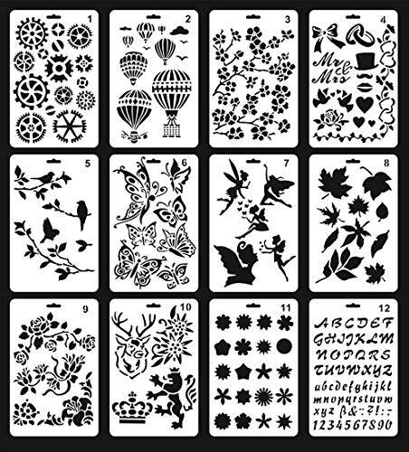 Mengcube Plastic Stencils for Painting, 12Pcs Journaling Stencils for  Crafts 5.7x9.6 Inches