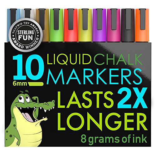 Crafty Croc Liquid Chalk Markers, 10 Pack of Neon Chalk Pens, For