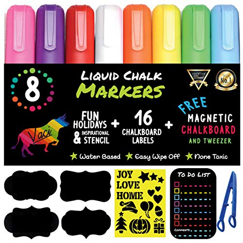 Vaci Markers Chalk Markers by Vaci, Pack of 8 + Magnetic