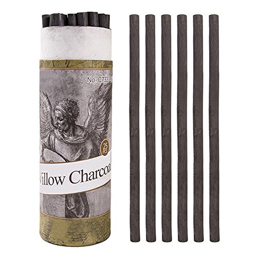 Looneng Artist Willow Vine Sketch Charcoal Sticks, Approx. 7-9mm Dia, Pack of 25