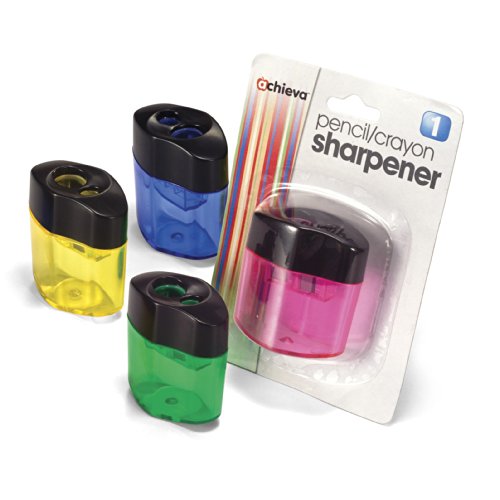 Officemate OIC Achieva Twin Pencil and Crayon Sharpener, Box of 8, Black with Assorted Translucent Colors (30219)