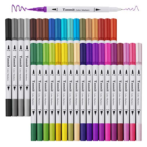 TANMIT Dual Tip Brush Marker Pens, Tanmit 0.4 Fine Tip Markers & Brush  Highlighter Pen Set of 36 for Bullet Journaling Adults