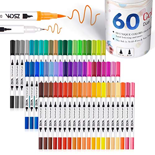 ZSCM QUALITY DECIDES THE FUTURE ZSCM 60 Colors Dual Tip Brush Pens