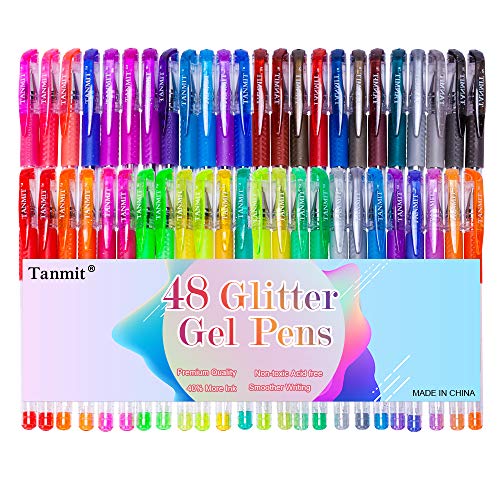 TANMIT Glitter Gel Pens 48 Colors Glitter Markers Fine Point