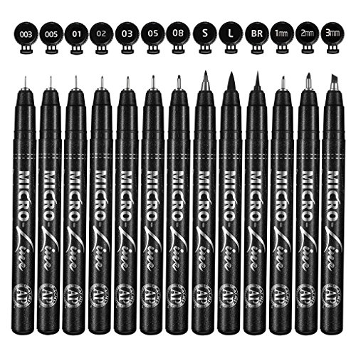 Pandafly Black Micro-Pen Fineliner Ink Pens, Set of 13 Various Size Tip  Drawing Pens, Micro-Line Pens, Illustration Pens for Art